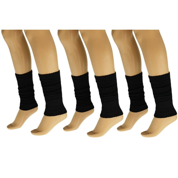 Aerobic Leg Warmers for Women 3 Pairs Black Cotton Knee High