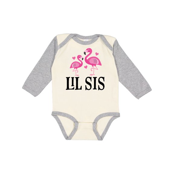 Inktastic Little Sister Girls Lil Sis Flamingo Girls Long Sleeve Baby Bodysuit