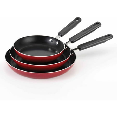 - Farberware Aluminum Nonstick 8-Inch, 10-Inch and 11-Inch Triple Pack Skillet Set, Red