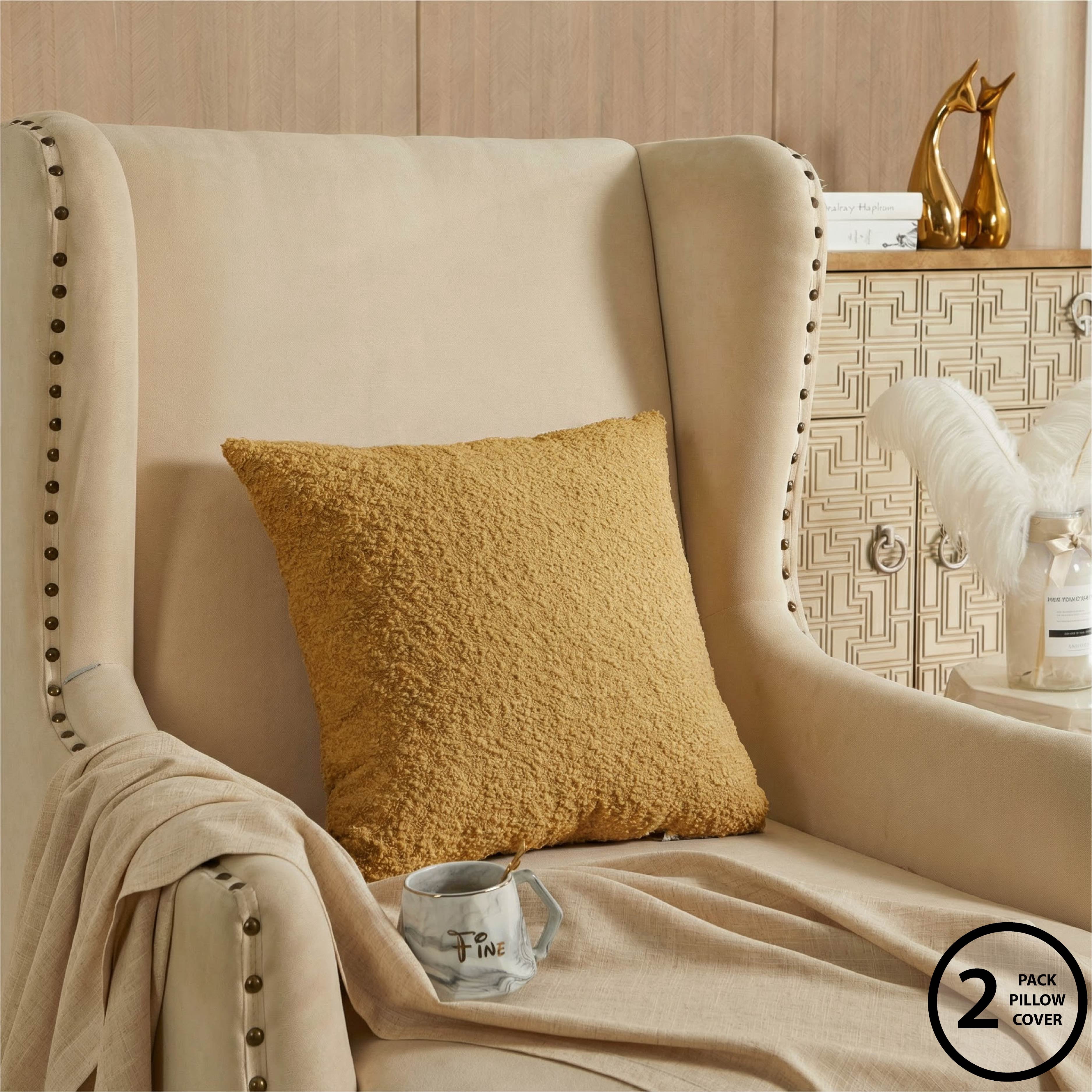 Mainstays 18"x18" Boucle Decorative Throw Pillow Cover- 2Pk- Brown Butter