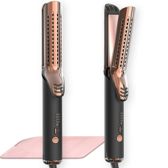 Rizador de cabello MESCOMB de doble voltaje con flujo de aire de 360°, 3,8 cm, de titanio, 2 en 1, para mujeres, para rizos duraderos, 4 temperaturas, apto para viajes a Europa, 110 V-240 V