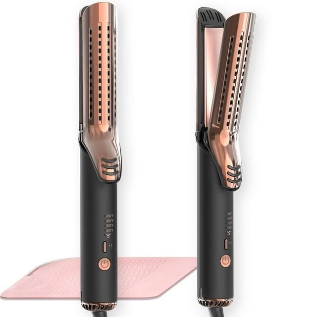 Rizador de cabello MESCOMB de doble voltaje con flujo de aire de 360°, 3,8 cm, de titanio, 2 en 1, para mujeres, para rizos duraderos, 4 temperaturas, apto para viajes a Europa, 110 V-240 V
