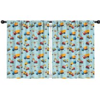 Blackout Kids Curtains,Cartoon Construction Vehicles Cranes Light Blue Pattern Childrens Insulated Curtains Set Of 2,Bedroom Essentials,Toddler Room Decor 42"x54"