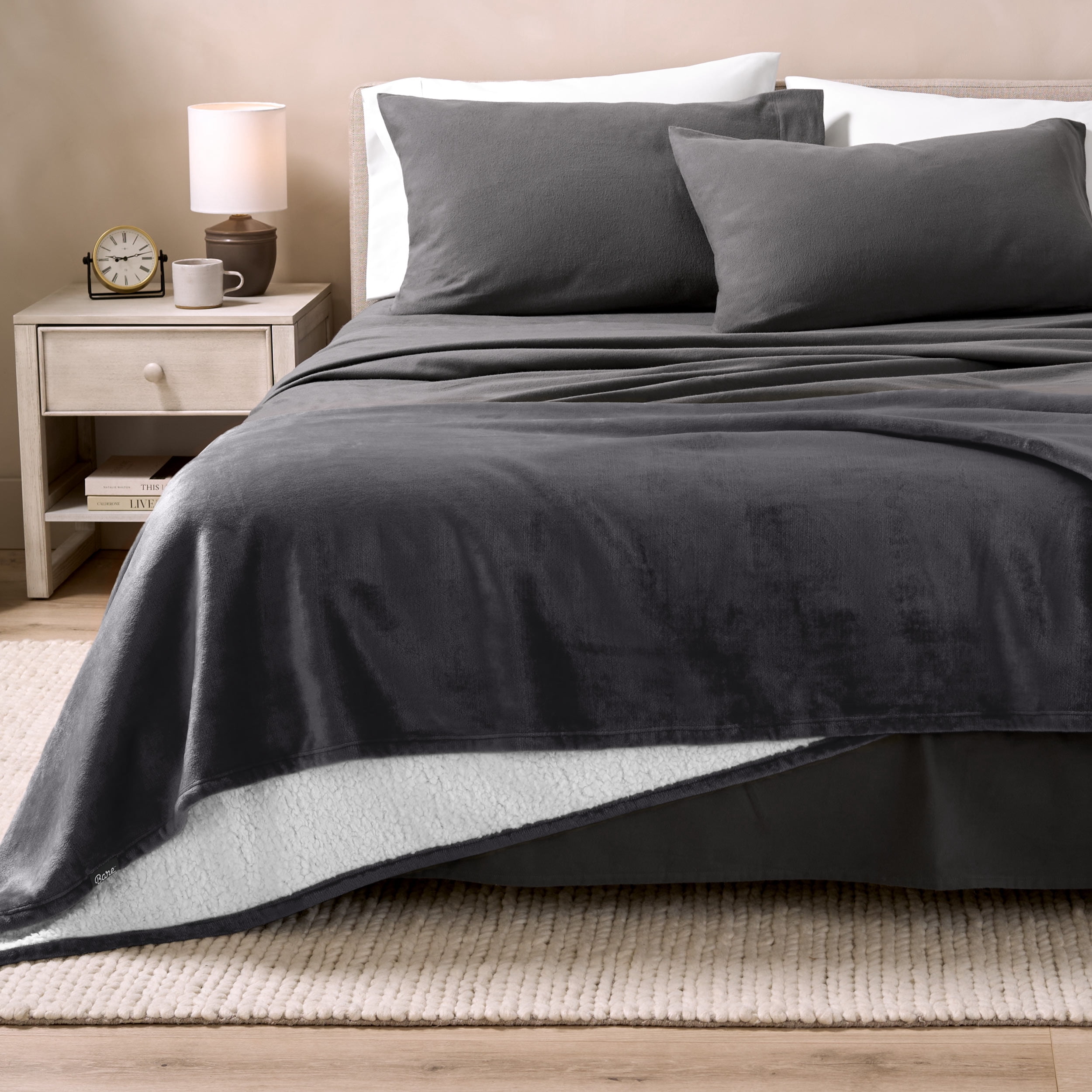 Bare Home Plush Sherpa Bed Blanket - Fluffy & Soft - Reversible - Lightweight - Full/Queen, Forged Iron Gray