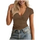 thumbnail image 1 of Tops de Manga Corta de las Mujeres de Color Sólido Cuello Redondo Set de Manga Corta Blusas de Cuello en V, 1 of 6