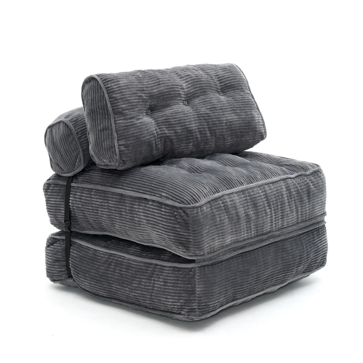 Folding Sofa Bed, Convertible Sleeper Chair Bed with Headrest & Lumbar Pillow, Foldable Floor Sofa Mattress for Living Room, Bedroom, Small Space, Grey