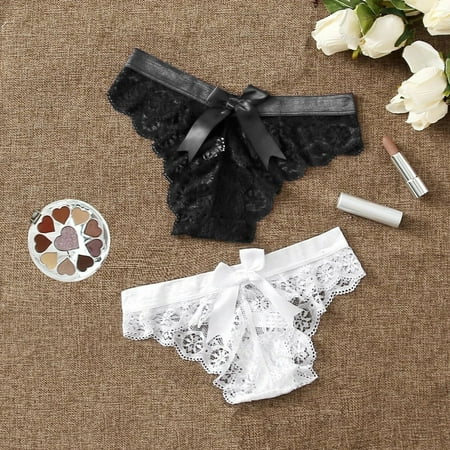 

Qcmgmg 2 Pack Lace Underwear for Women Stretch Embroidery Panties Women s Breathable Low Waisted Briefs XXL