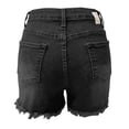 thumbnail image 5 of Women's High Waisted Stretchy Denim Shorts for Casual Outings - Comfortable Distressed Hem Design for Spring and Summer Wear Soft Cropped Jeans,Color:Black,Size:M, 5 of 5
