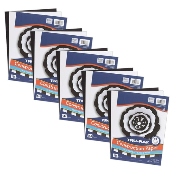 Tru-Ray Premium Construction Paper, Heavyweight, Black & White, 9" x 12", 144 Sheets Per Pack, 5 Packs