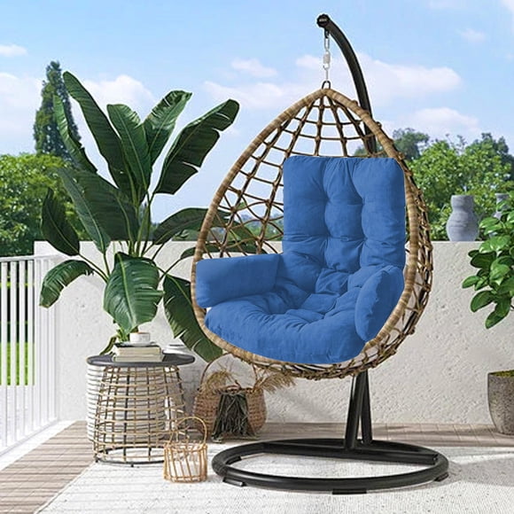 AHMT Egg Chair Cushion Hanging Basket Chair Pads Wicker Rattan Hanging Seat Cushion Nonslip Soft Headrest & Armrest Outdoor Porch Backyard UV Resistant Patio Hammock Swing Cushions(Blue)