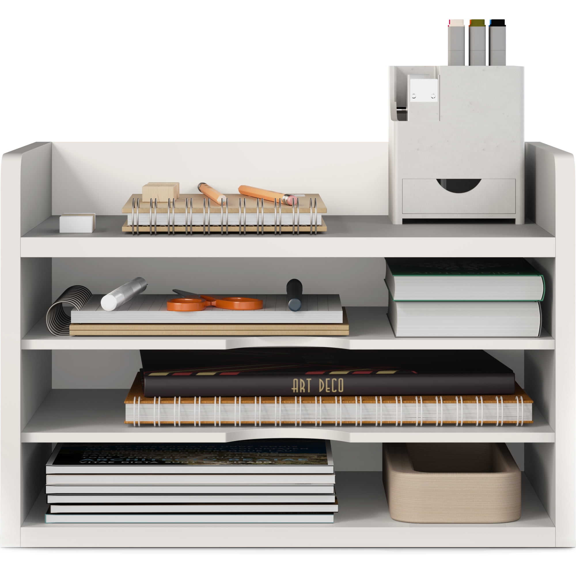 Ballucci 4-Tier Paper Organizer, Office Desk Organizer, Document Mail Sorter, White