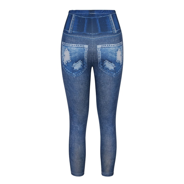 JWZUY Faux Jeans Legging High Waist Skinny Ripped Denim Pants No Pockets Dark Blue XXXXXL Walmart
