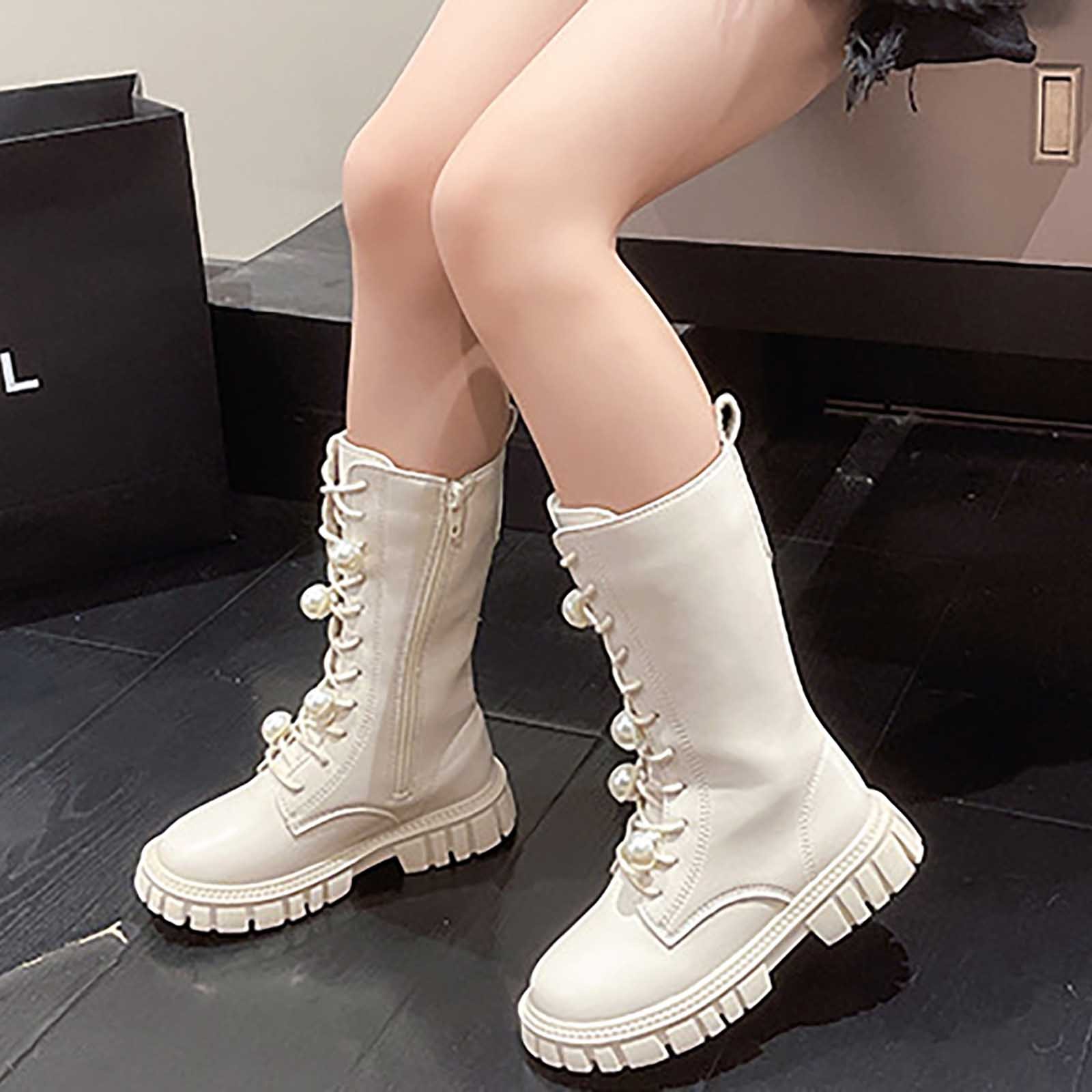 Bottes Mi-mollet Pour Fille Style Cowboy - Lacets, Semelle Souple - Taille 4 à 11 Ans - Polyuréthane