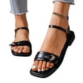 thumbnail image 4 of Black Womens Flat Sandals Square Open Toe Single Adjustable Buckle Soft Lightweight Structure For Daily Outdoor Leisure And Long Time Comfort Wearing, 4 of 9