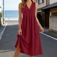 thumbnail image 5 of Women's Solid Color Pullover V Neck Sleeveless Loose Dress Red XXL, 5 of 5