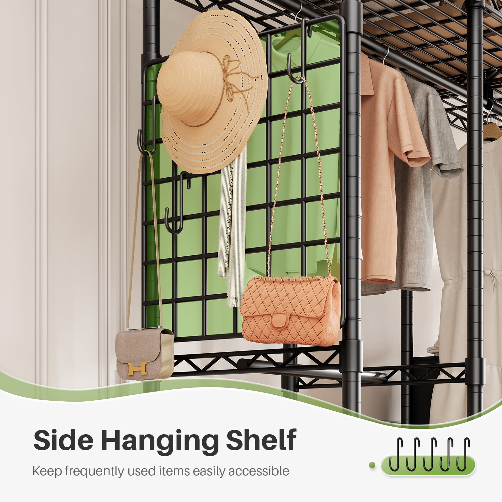 HOKEEPER 1350LBS 76" L x 17" W x 76" H Portable Closet Wardrobe Heavy Duty Clothes Rack, Freestanding Clothing Rack with 6 Hang Rods, 10 Shelves & 2 Drawers , Adjustable Closet Garment Rack, Black