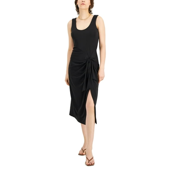 INC International Concepts Tie Front Midi Dress Deep Black XS