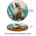 thumbnail image 3 of Sea Lion Round Coasters 6PCS Set in Microfiber Leather, 11x11 cm/4.3x4.3 in, & Stylish Drink Mats for Table, 3 of 6