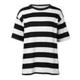 thumbnail image 4 of YUGYXL Fashion Striped Shirts for Women Short Sleeve Blouses Crew Neck Summer Tops Going Out Loose Tshirts Black S, 4 of 6