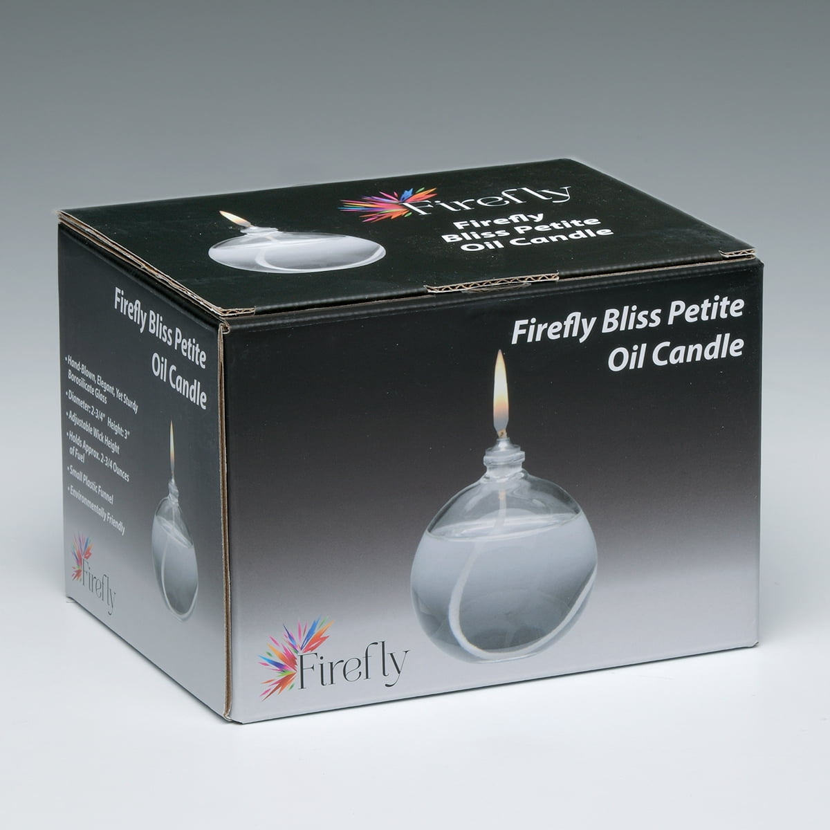 Firefly 2.75 oz Unscented Oil Candle Lamp, Clear Round Glass, Refillable, 2.6mm Wick