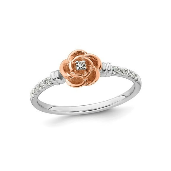 1/8 Carat (Ctw) Diamond Rose Flower Ring in 14K White and Rose Gold for Women