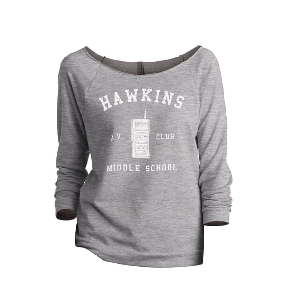 Hawkins Middle School Women's Fashion Slouchy 3/4 Sleeves Raglan Lightweight Sweatshirt Sport Grey X-Large