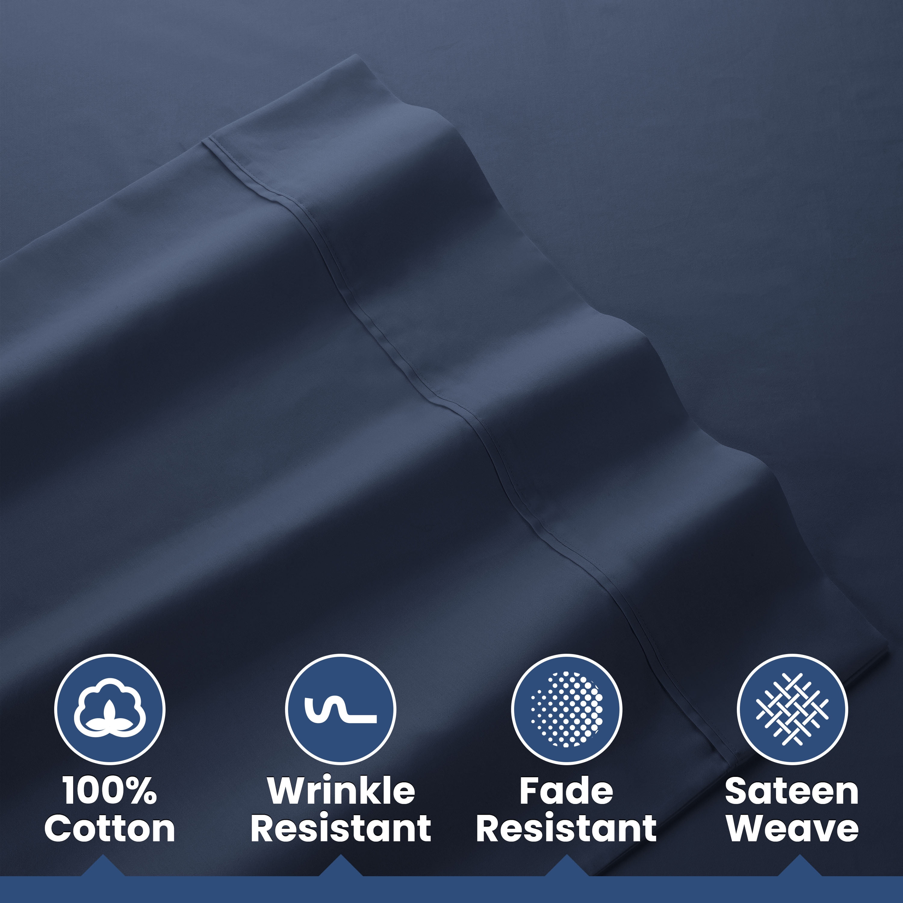Soft Lightweight 400TC 100% Cotton Sateen Bed Sheet Set – 4-Piece Full – Navy