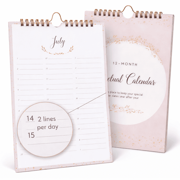 Perpetual Calendar for Birthdays and Anniversaries -12 Months - 7x10" - Important & Special Days Birthday Wall Calendar