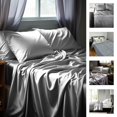 thumbnail image 4 of 6 Piece Solid Color Satin Sheet Set (1*Flat Sheet + 1* Fitted Sheet + 4*Pillowcases), Luxurious And Silky With Natural Sheen, Fits Up To 16" Mattress satin bed, 4 of 23