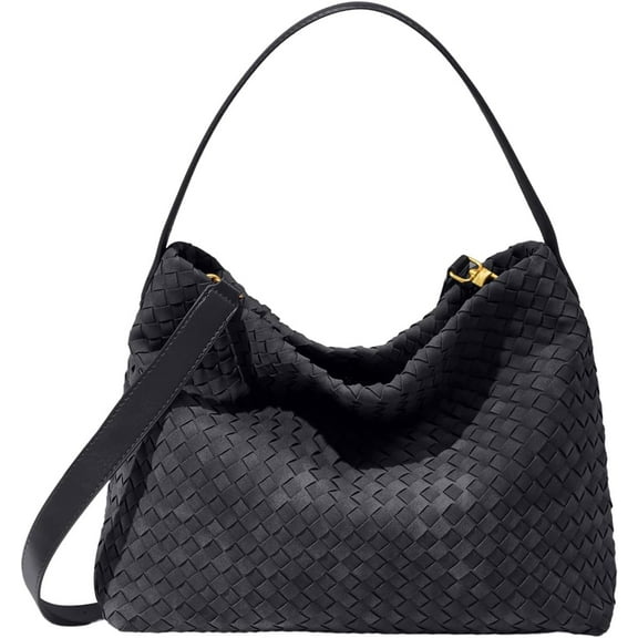 Kwuty Women's Braided Leather Tote Bag Stylish Suede Hobo Shoulder Bag with Woven Details