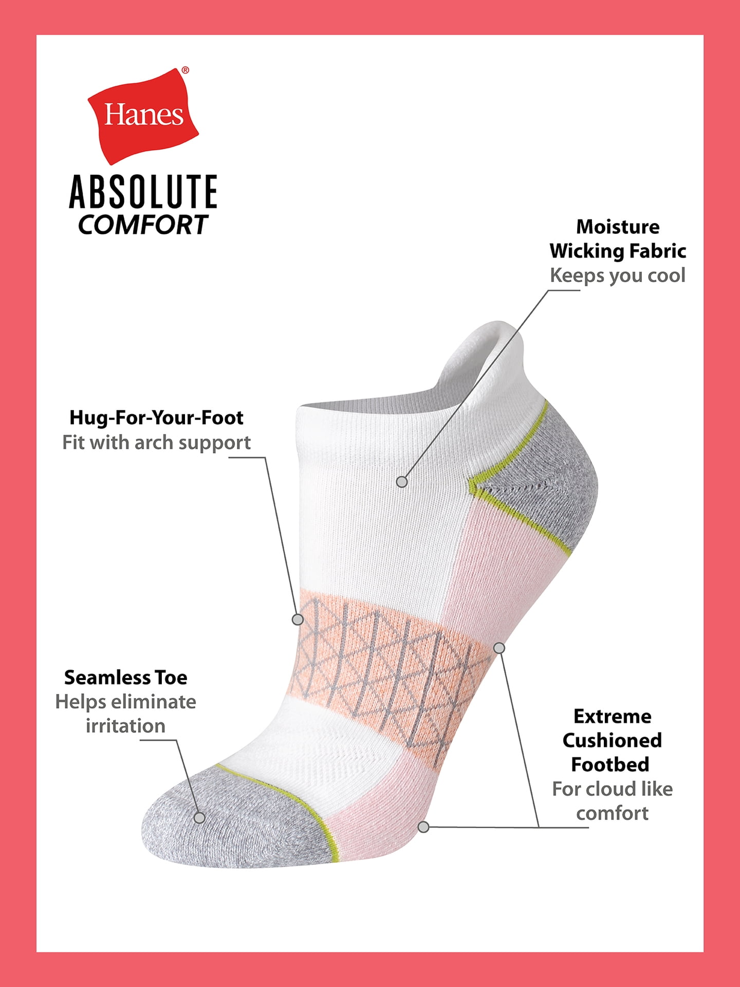 Hanes Women's Heel Shield Socks, Absolute Comfort, 4-Pack, Size 5-9
