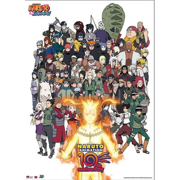 Wall Scroll Naruto Shippuden New 10th Anniversary Cast Anime Art