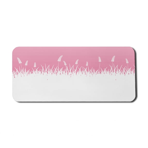Pink Computer Mouse Pad, Field Farm Life Inspired Scene Cut into Half with Bushes and Wheat Art Print, Rectangle Non-Slip Rubber Mousepad X-Large, 35" x 15", Hot Pink and White, by Ambesonne