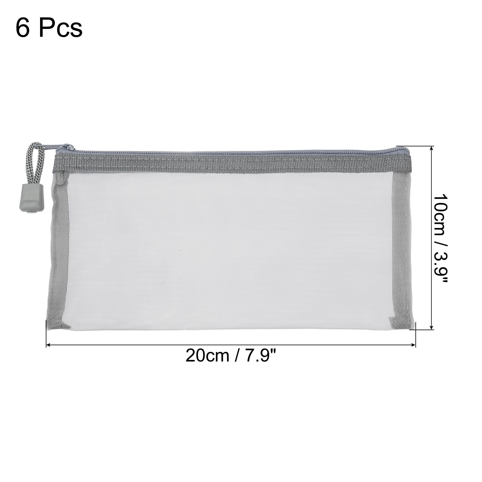 Unique Bargains Mesh Zipper Bag Zip Pouch Pencil Case Storage Pockets Gray