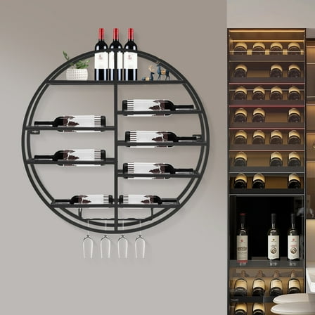 23.62*4.33in Round Wall Mounted Wine Rack Modern Metal Bottle Shelf Organizer for Bar Home