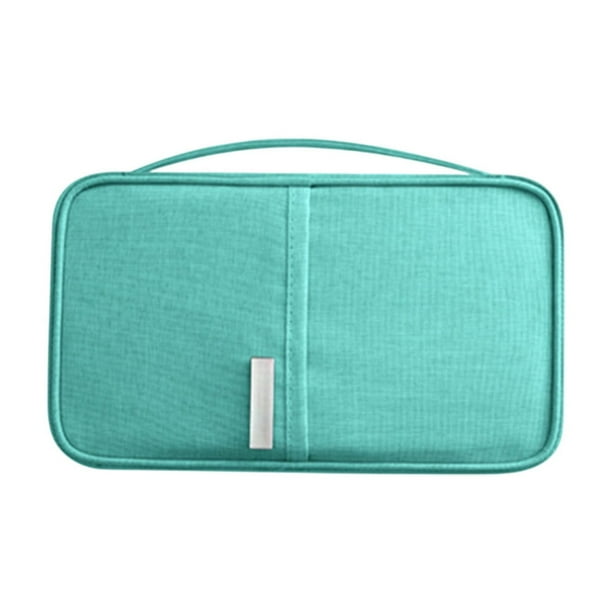 Pequeño organizador de tarjetas y pasaporte multifuncional para viajes, bolsa portátil para documentos, cosméticos y artículos de tocador, almacenamiento portátil con diseño de doble apertura para vi