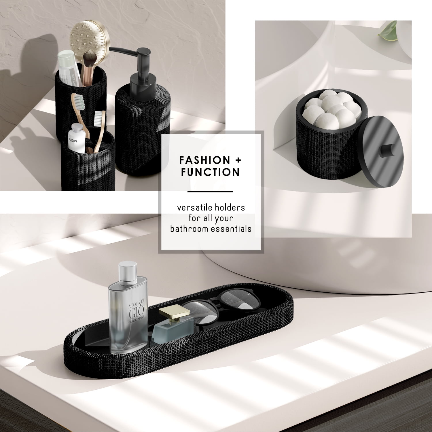 Hearth & Harbor 19 Piece Bathroom Sets with Shower Curtains and Bathroom Accessories, Black