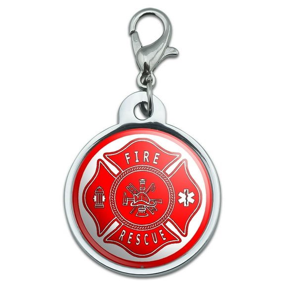 Fire and Rescue Maltese Cross - Red Small Metal ID Pet Dog Tag