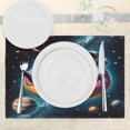 thumbnail image 3 of Ambesonne Funny Astronaut Place Mats Set of 4, Spaceman on Donut, Standard Size, Petrol Blue Pink Orange, 3 of 5