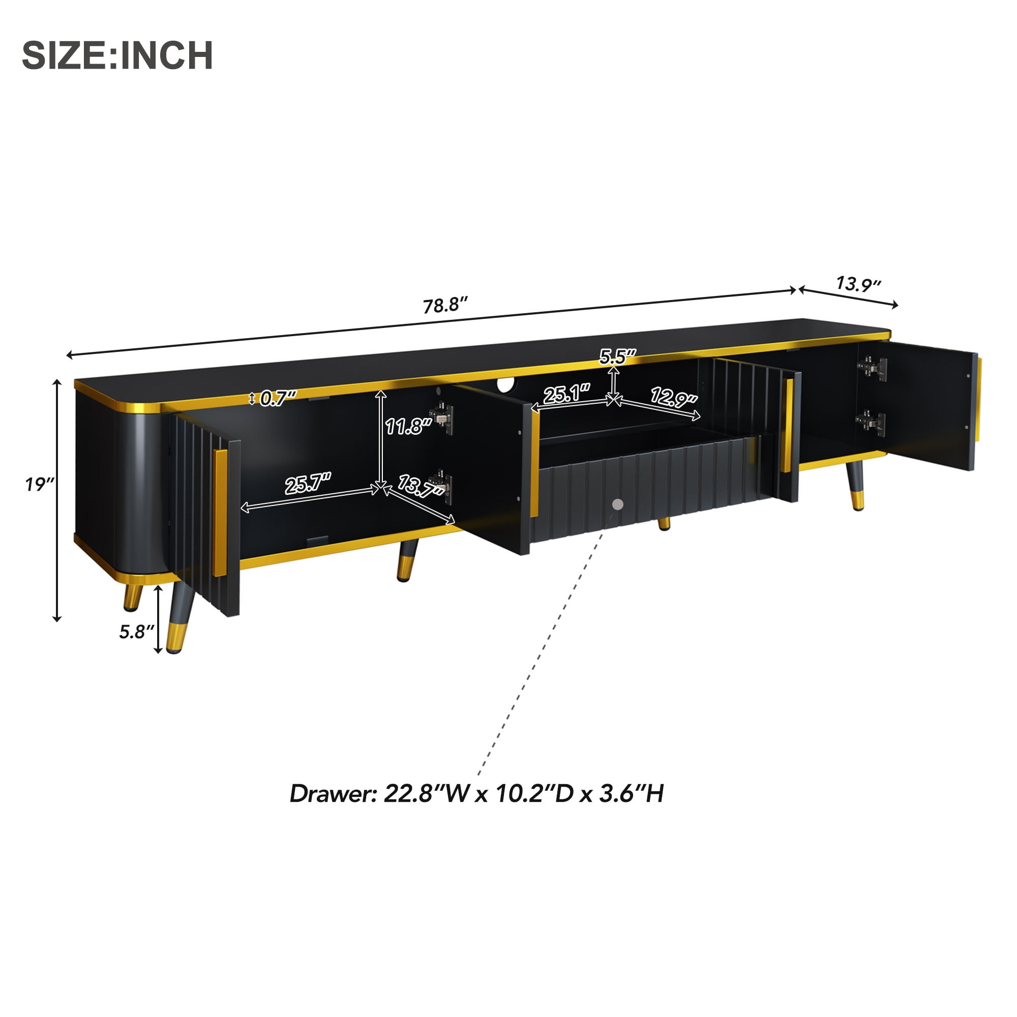 Euroco Luxury Minimalism TV Stand with Open Storage Shelf for TVs Up to 85", Entertainment Center with Cabinets and Drawers, Practical Media Console with Unique Legs