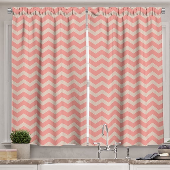Ambesonne Peach Kitchen Curtains, Chevron Zigzag Vintage, 55"x39", Coral Peach