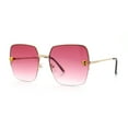 thumbnail image 4 of Womens Jaguar Head Stud Half Rim Metal Rim Oversized Rectangle Sunglasses Gold - Burgundy, 4 of 8