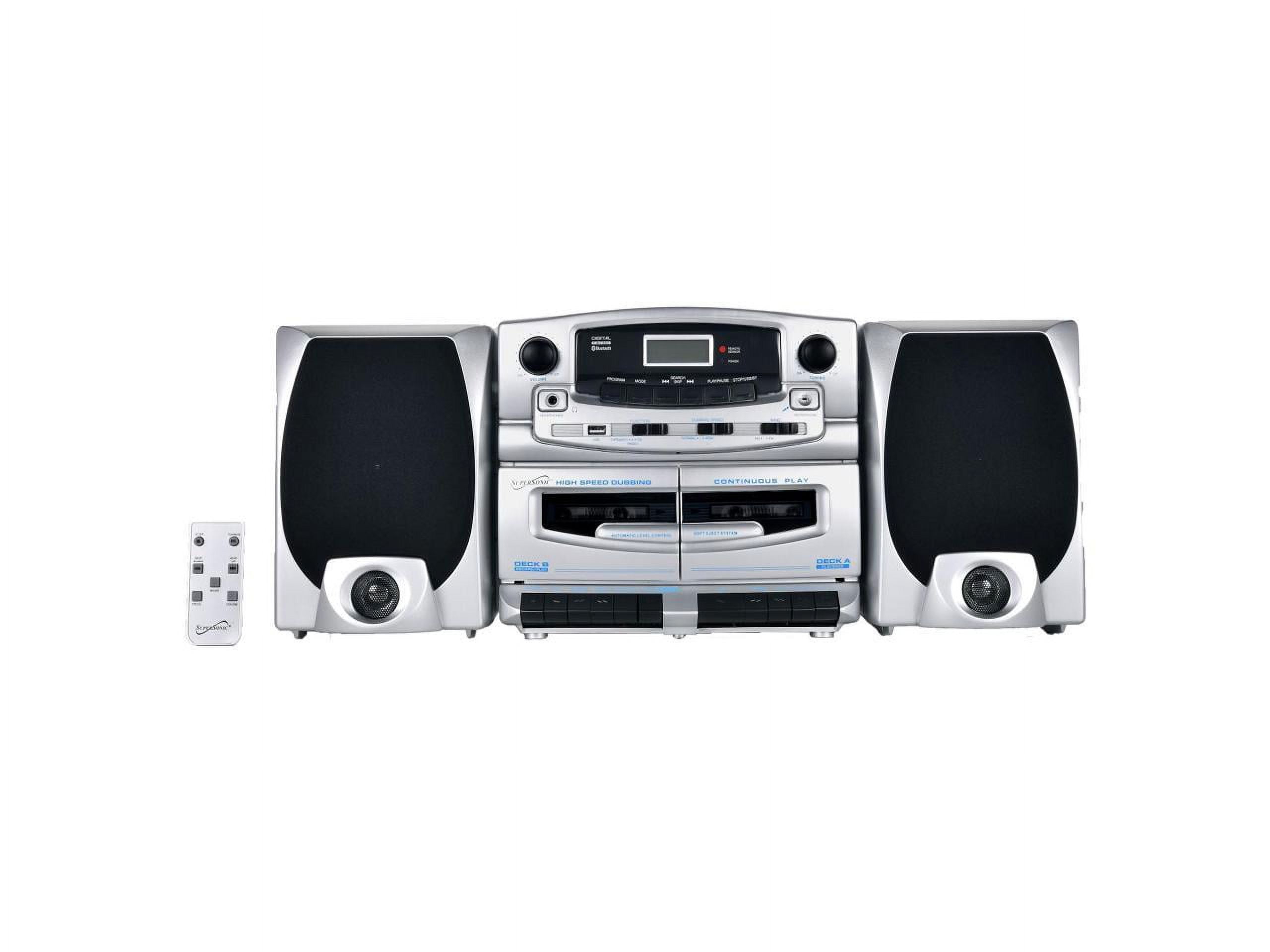 Supersonic SC-2121BT Bluetooth Entertainment Audio System, Bluetooth 5.0, op Loading MP3/CD Player, AM/FM Radio, USB Input, Double Cassette Recorder, High-Performance Detachable Speakers, AC/DC