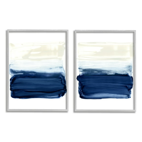 Stupell Industries Coastal Brushstrokes Abstract Beach Ombre Design Gray Framed by Victoria Barnes