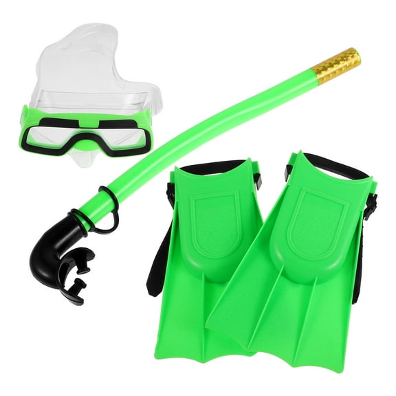 PBPBOX Little Kids Snorkel Set with Fins and Anti Fog Goggles Made of PVC for Swimming Green Color