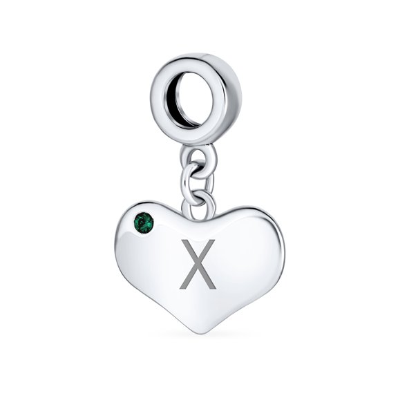 Bling Jewelry Womens Initial Alphabet Bead Charm Simulated Emerald Heart Dangle for European Bracelet