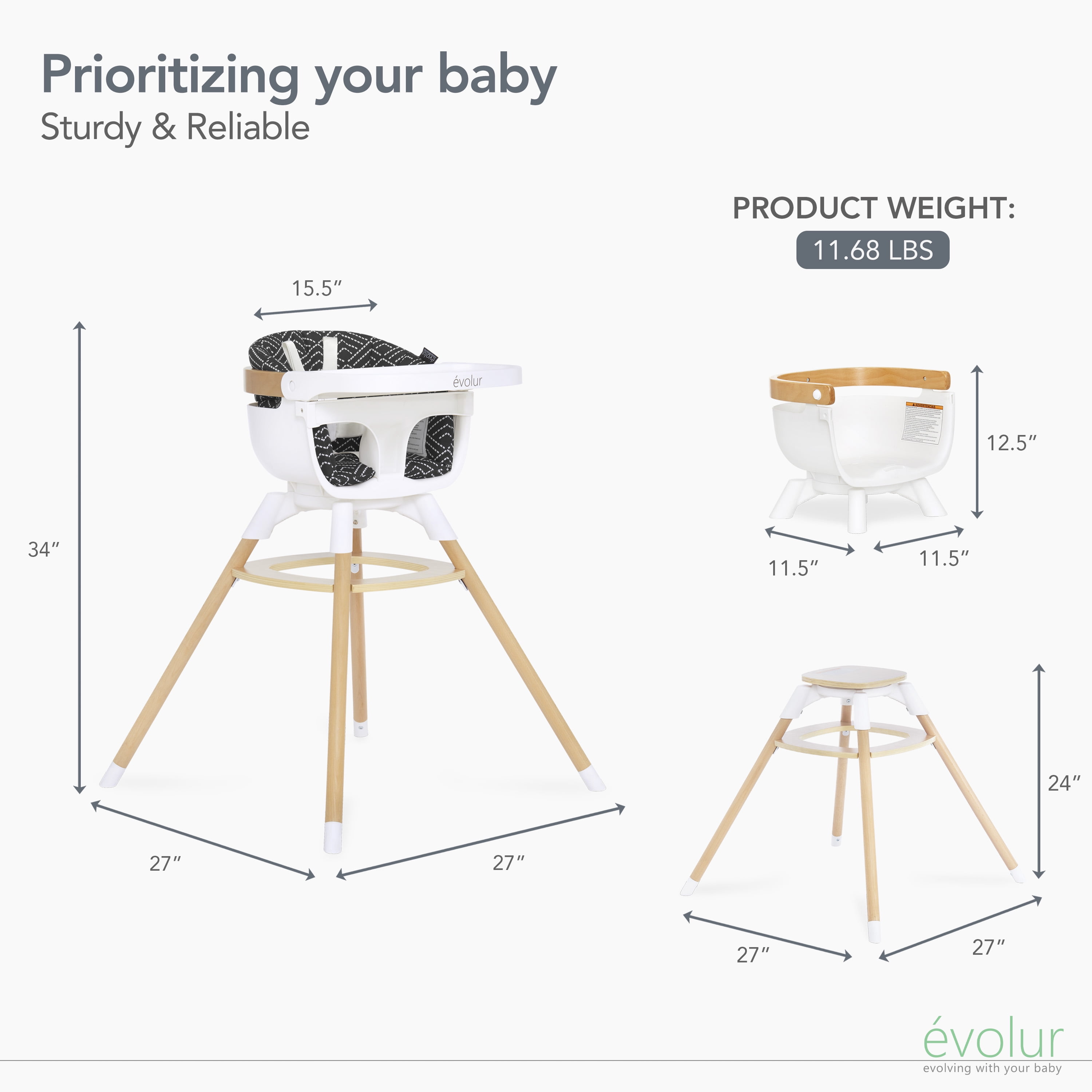 Evolur Ann Beechwood 4-in-1 Highchair