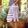 thumbnail image 2 of Cmfcve Women's Capri Knee Length Printed Dressy Casual Elastic Waist Linen Summer Pants with Pockets, 2 of 5