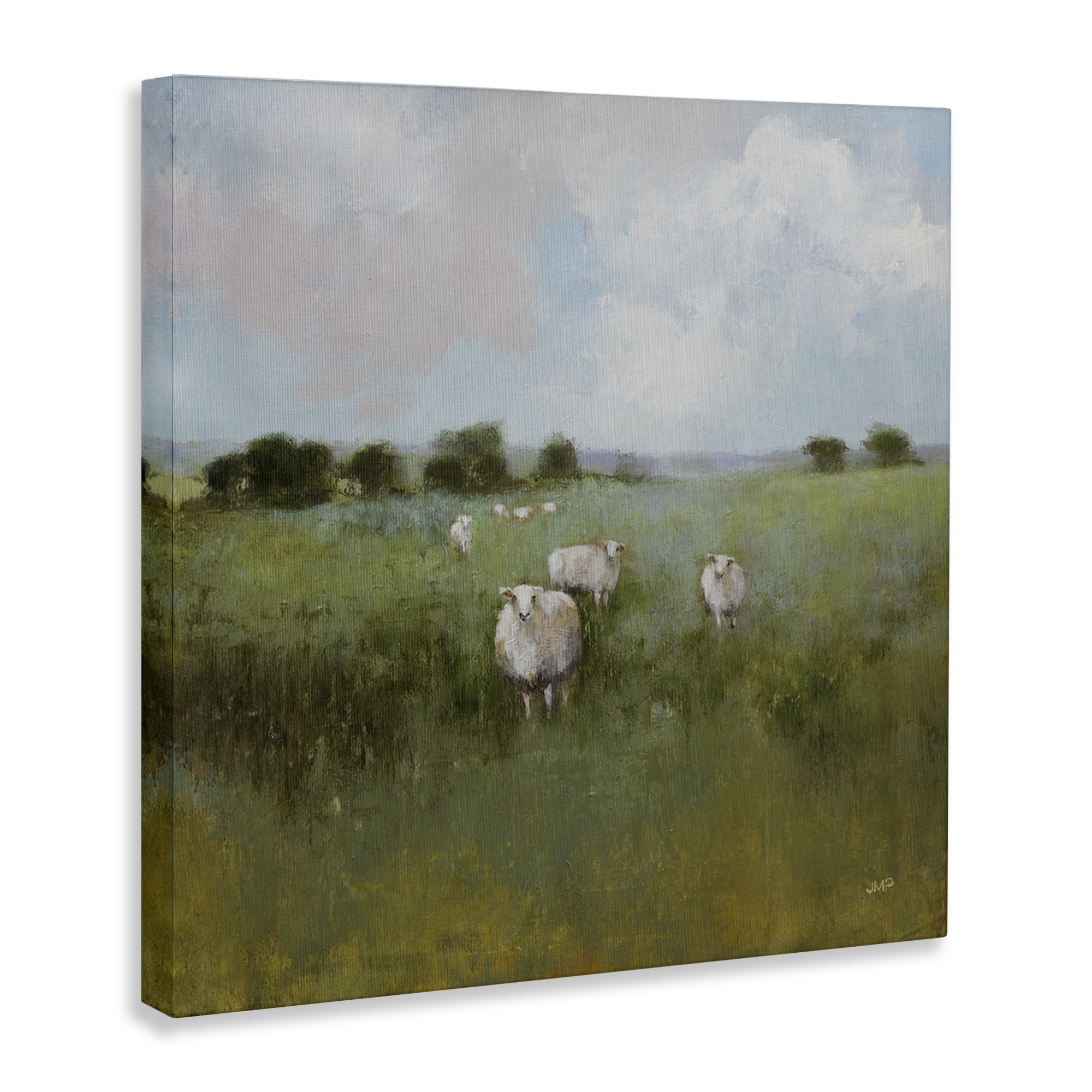 Stupell Industries Quiet Pasture with Sheep Landscape & Nature Painting Wrapped Canvas Art Print Wall Art, 30 x 30