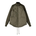thumbnail image 2 of Winter Women Warm Knit Patchwork Puffy Jacket Casual Stand Neck Long Sleeve Jackets with Zipper Army Green M, 2 of 7